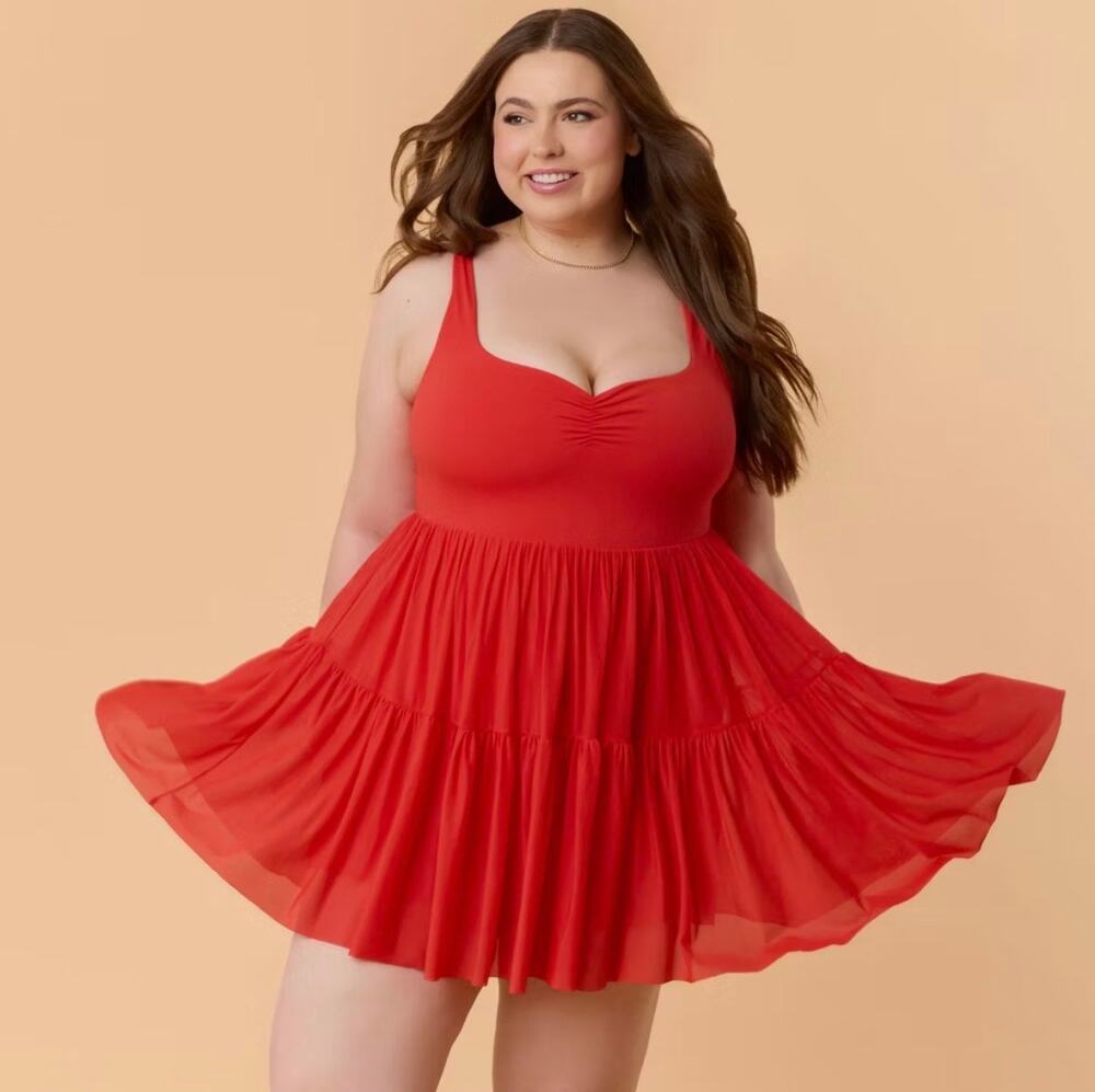 NWT Blogilates Ballerina Sweetheart Active Dress 2X Red Mesh Skirt Athleisure